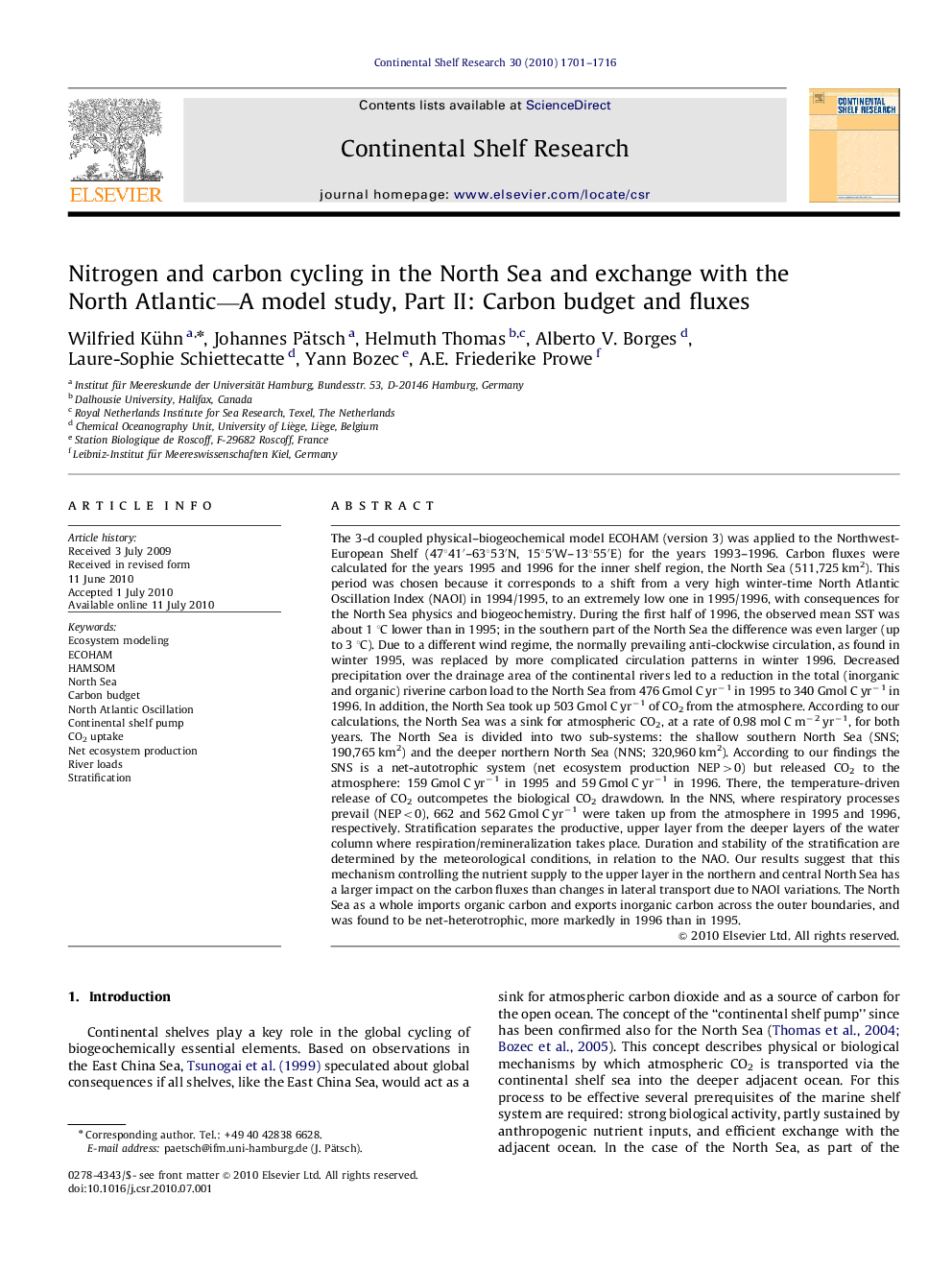 Nitrogen and carbon cycling in the North Sea and exchange with the North Atlantic—A model study, Part II: Carbon budget and fluxes