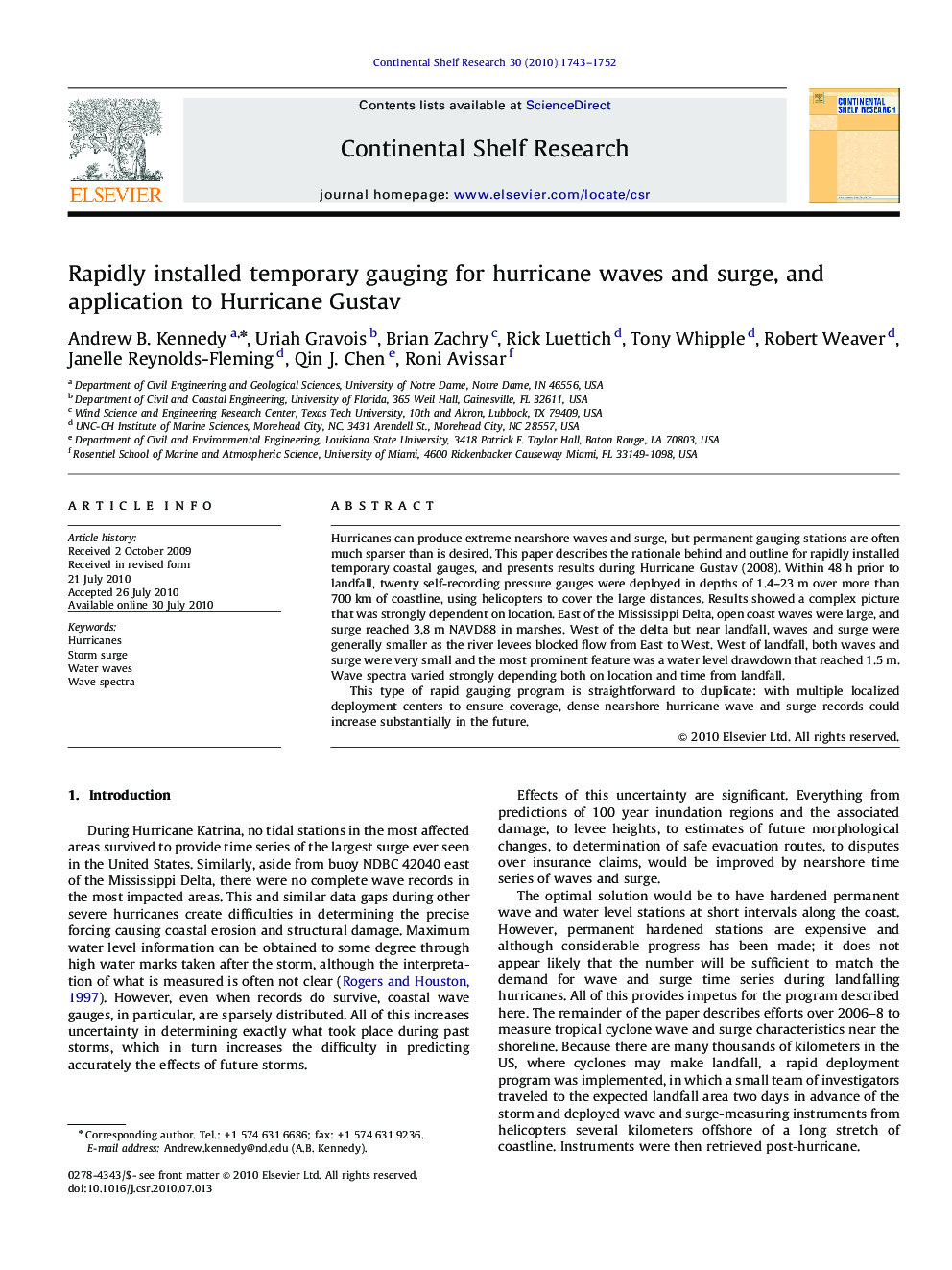 Rapidly installed temporary gauging for hurricane waves and surge, and application to Hurricane Gustav