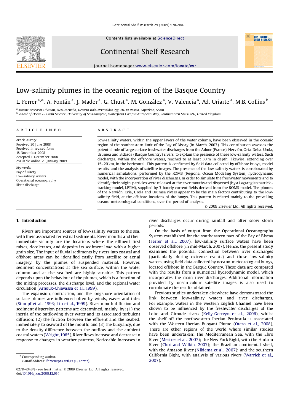 Low-salinity plumes in the oceanic region of the Basque Country