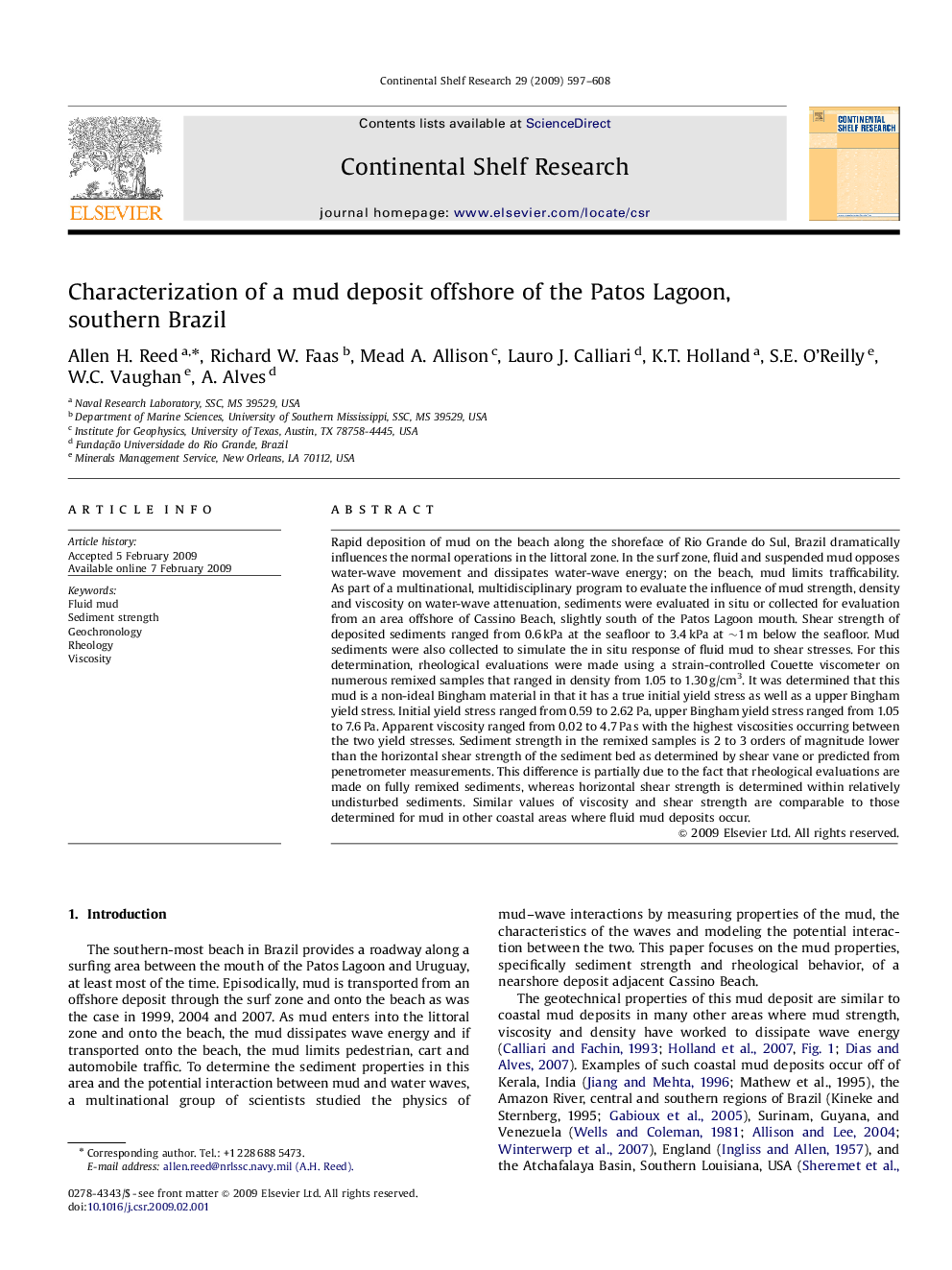 Characterization of a mud deposit offshore of the Patos Lagoon, southern Brazil