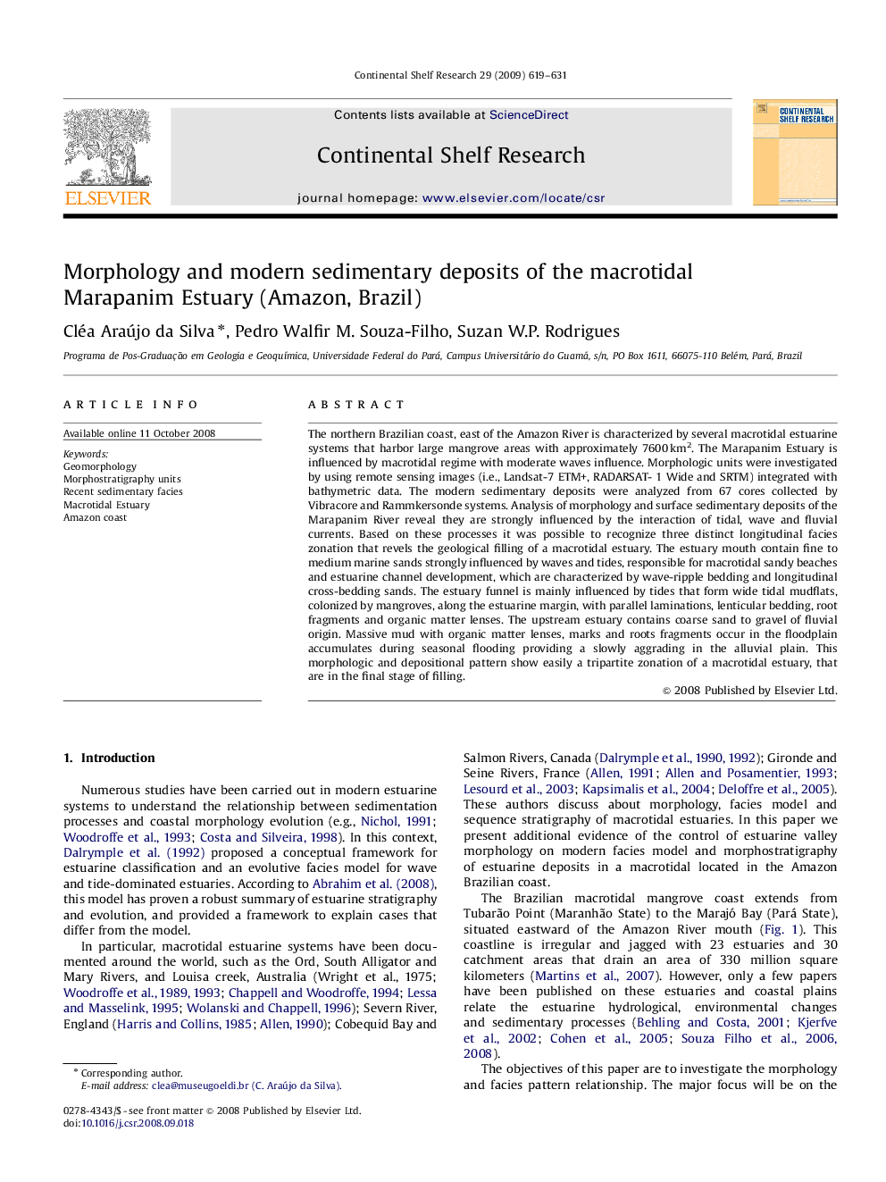 Morphology and modern sedimentary deposits of the macrotidal Marapanim Estuary (Amazon, Brazil)