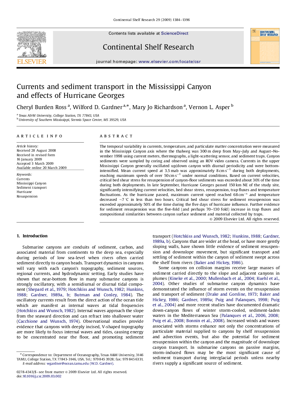 عکس صفحه اول مقاله: Currents and sediment transport in the Mississippi Canyon and effects of Hurricane Georges Currents and sediment transport in the Mississippi Canyon and effects of Hurricane Georges
