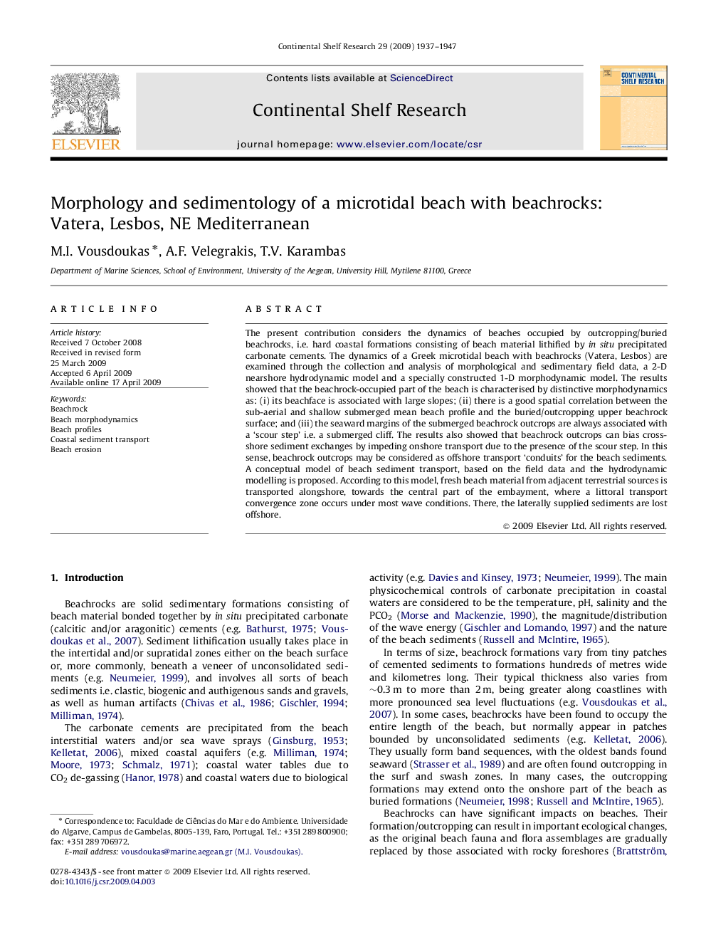 Morphology and sedimentology of a microtidal beach with beachrocks: Vatera, Lesbos, NE Mediterranean