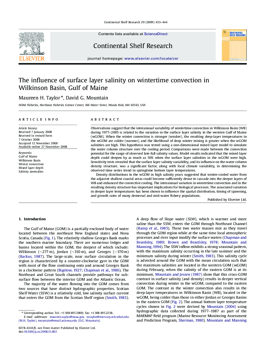 The influence of surface layer salinity on wintertime convection in Wilkinson Basin, Gulf of Maine