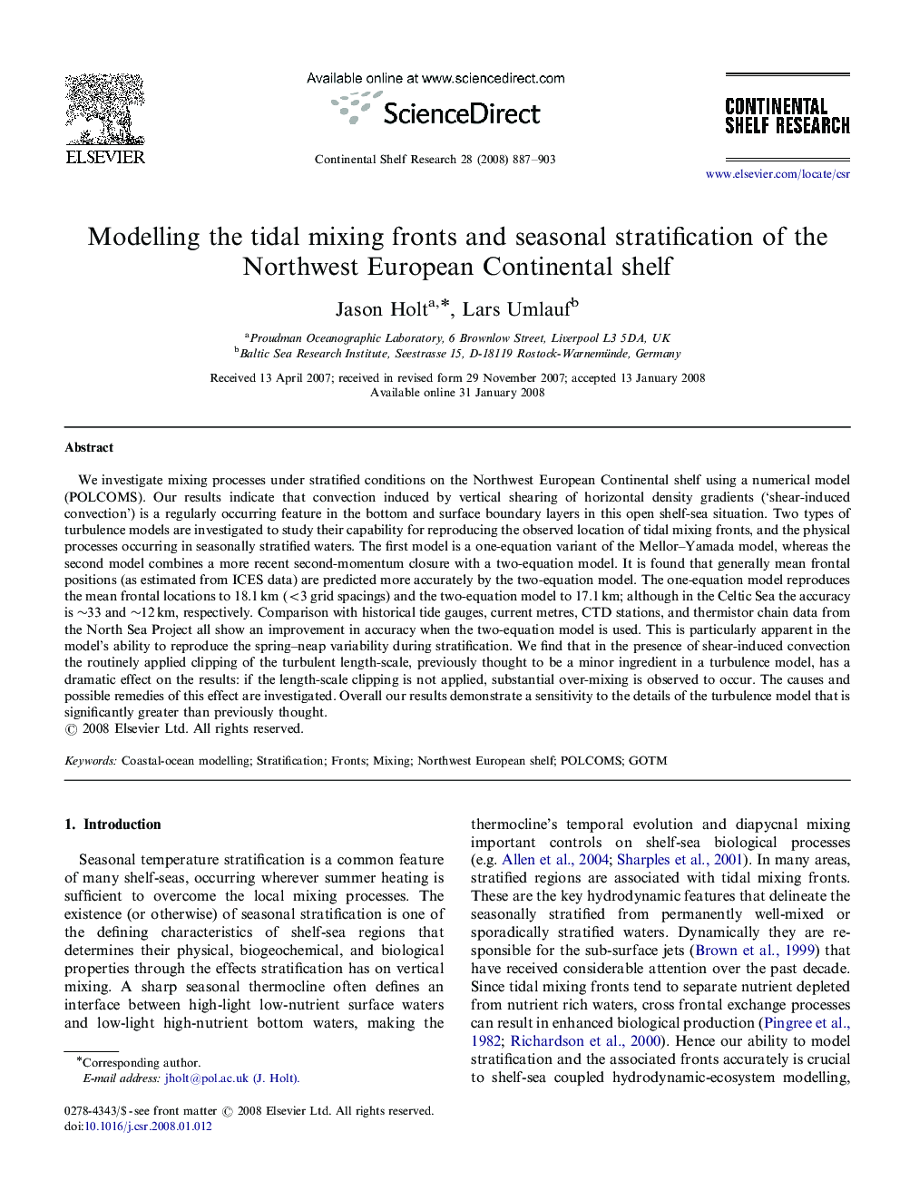 Modelling the tidal mixing fronts and seasonal stratification of the Northwest European Continental shelf