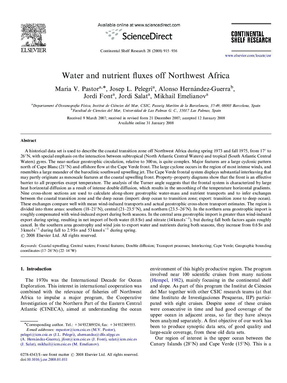 Water and nutrient fluxes off Northwest Africa