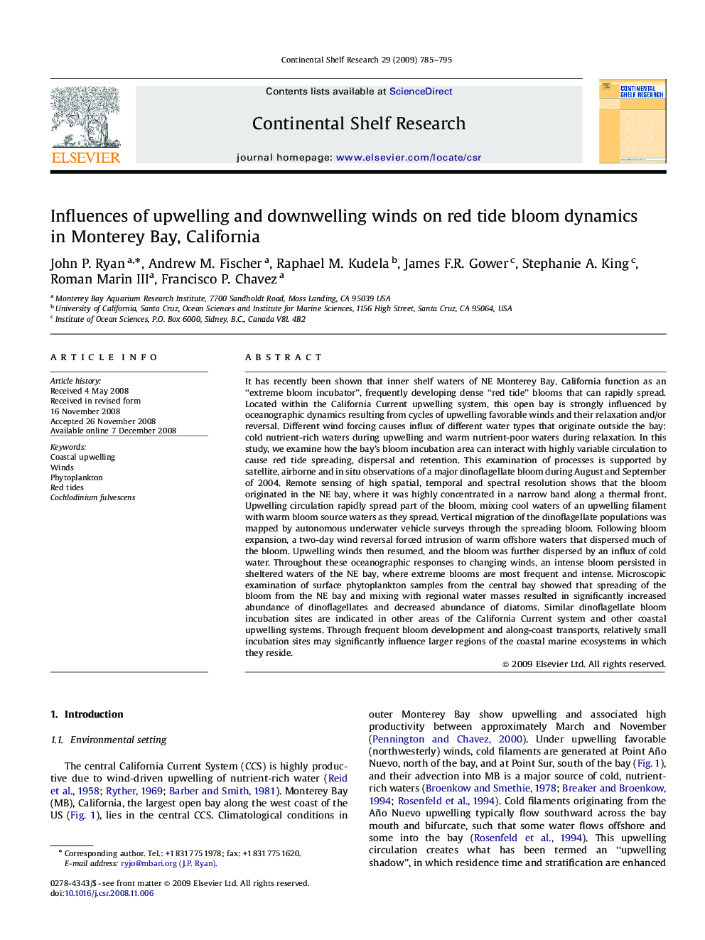 Influences of upwelling and downwelling winds on red tide bloom dynamics in Monterey Bay, California