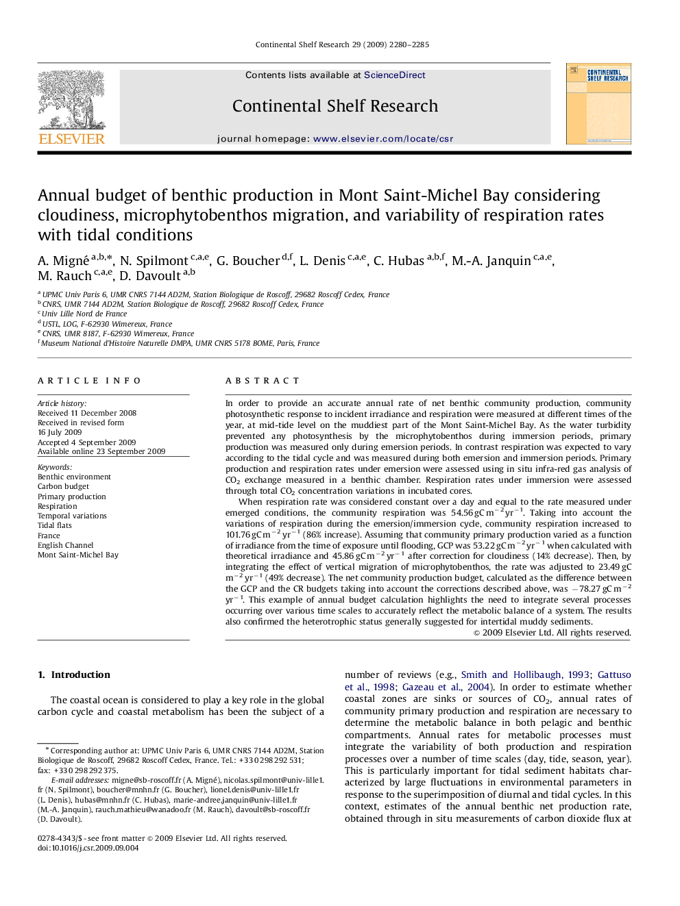 Annual budget of benthic production in Mont Saint-Michel Bay considering cloudiness, microphytobenthos migration, and variability of respiration rates with tidal conditions