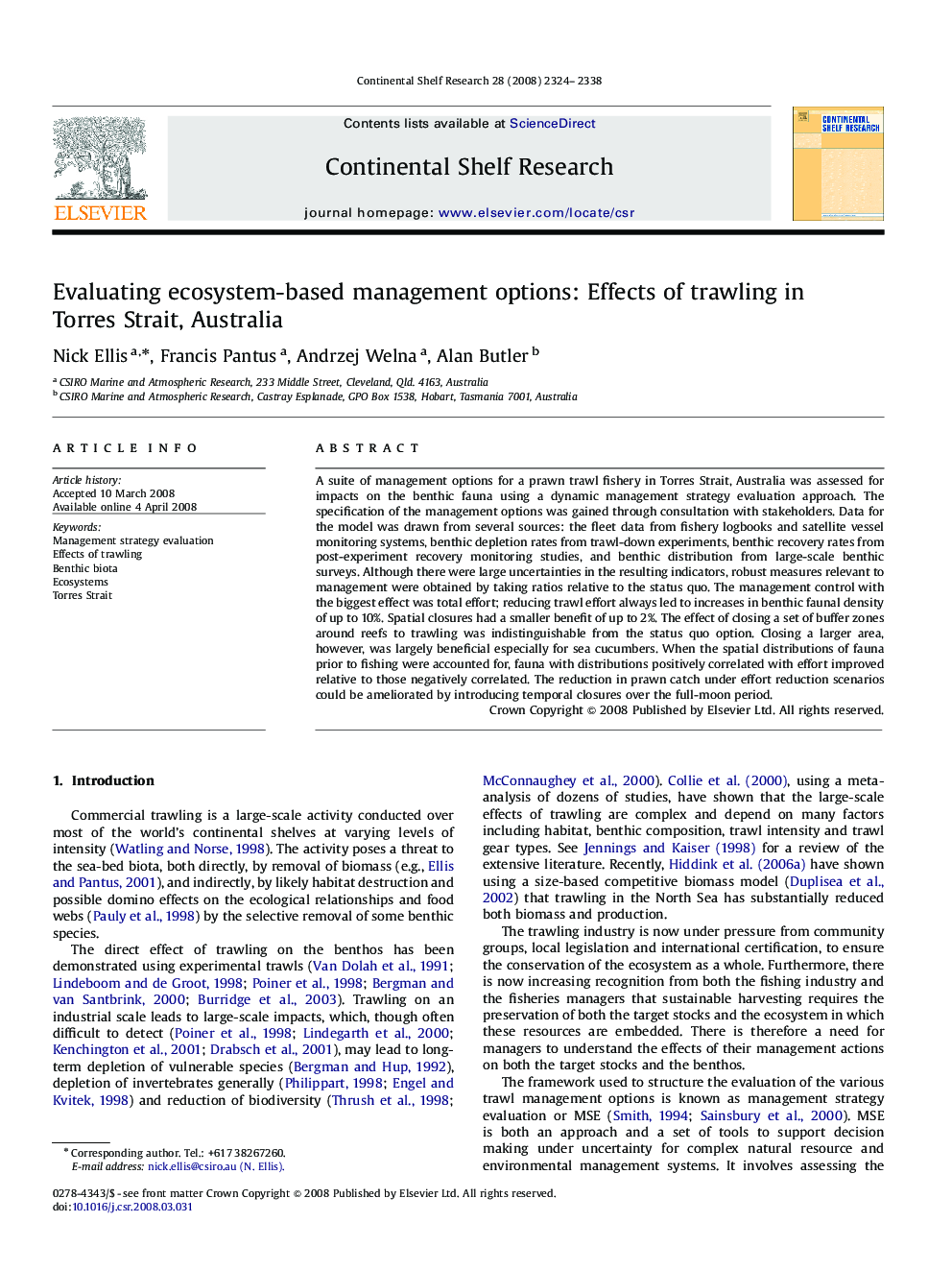 Evaluating ecosystem-based management options: Effects of trawling in Torres Strait, Australia