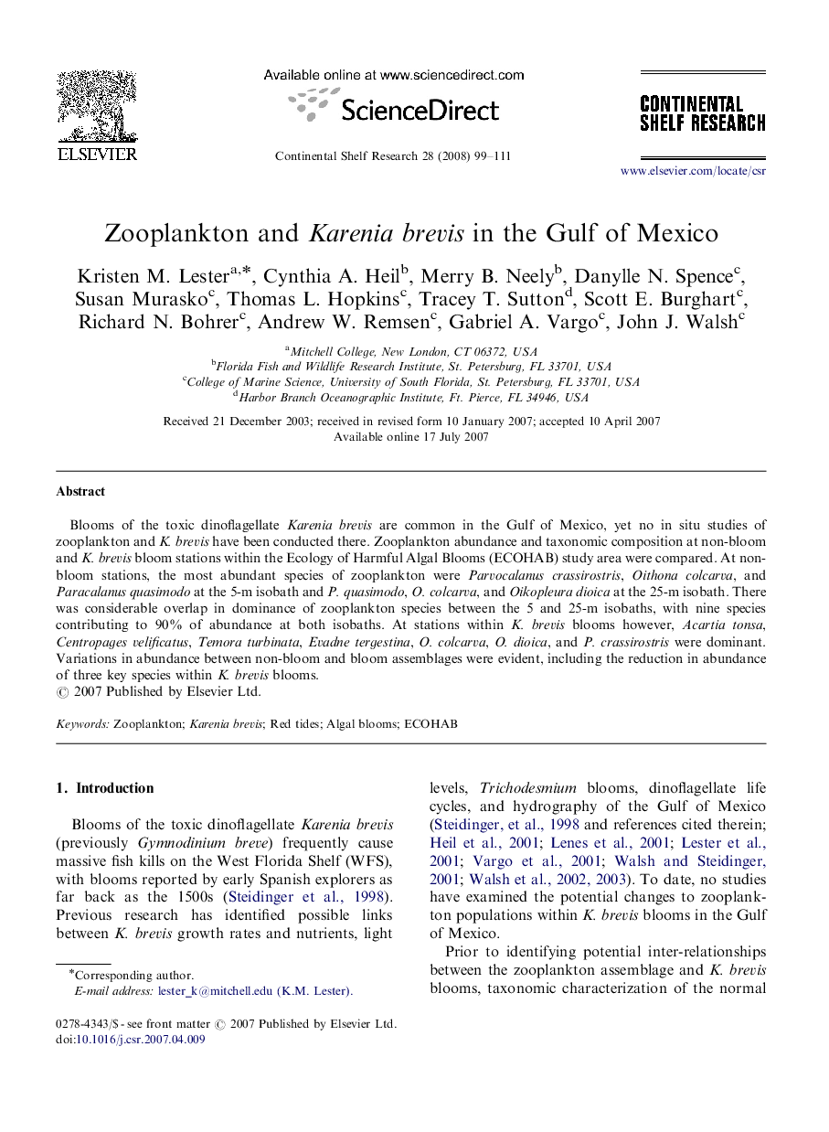 Zooplankton and Karenia brevis in the Gulf of Mexico