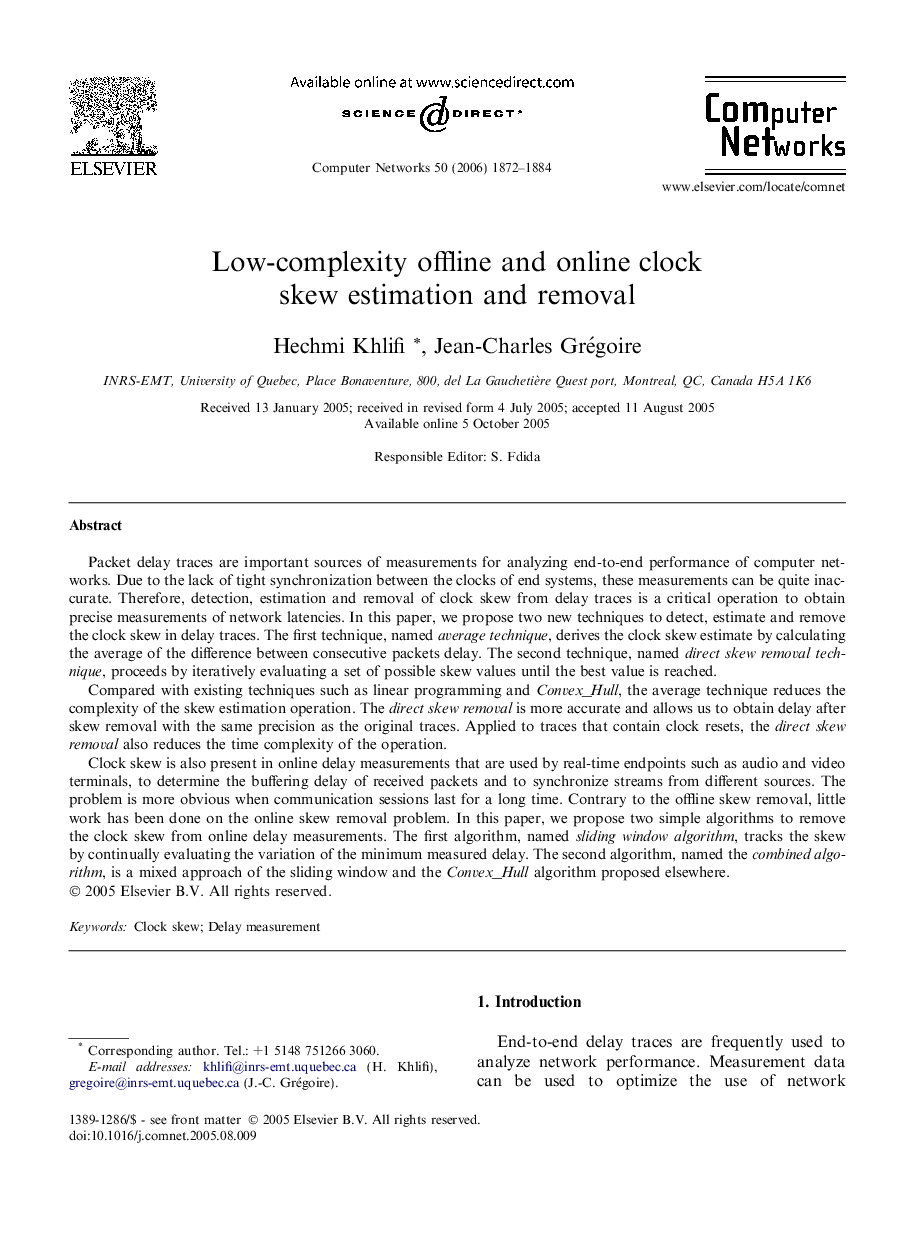 Low-complexity offline and online clock skew estimation and removal