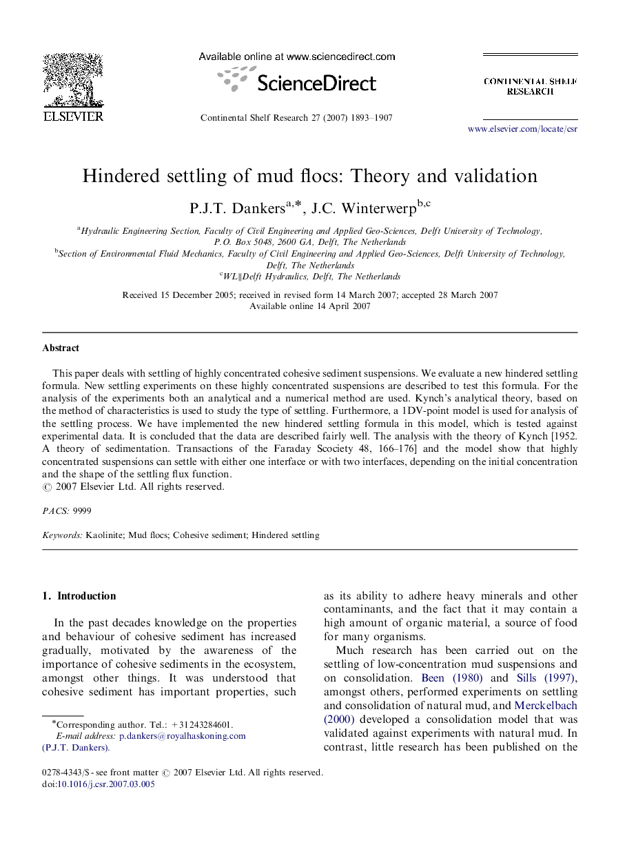 Hindered settling of mud flocs: Theory and validation