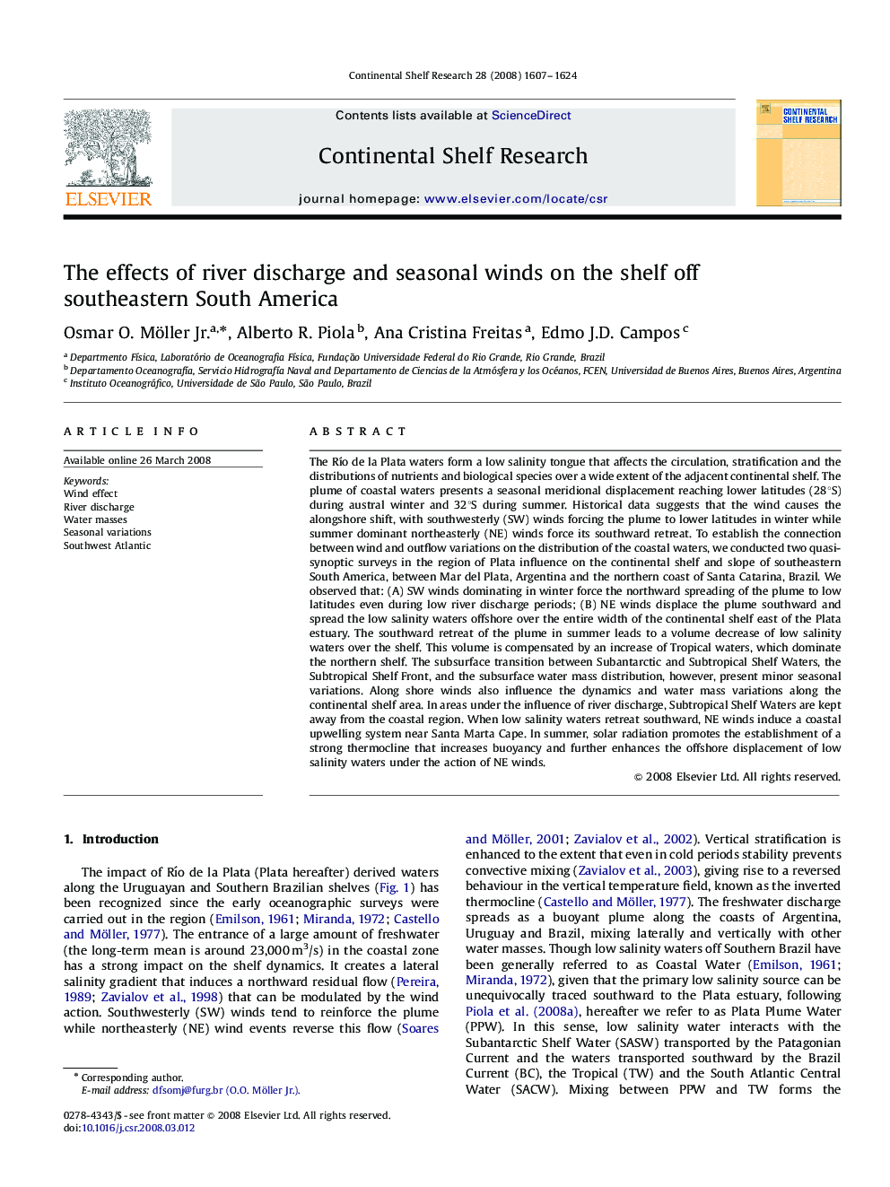 The effects of river discharge and seasonal winds on the shelf off southeastern South America