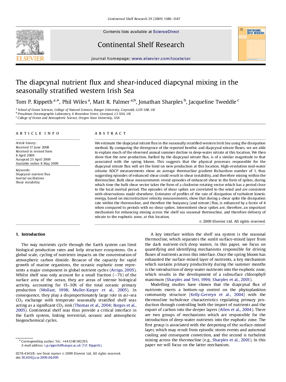 The diapcynal nutrient flux and shear-induced diapcynal mixing in the seasonally stratified western Irish Sea