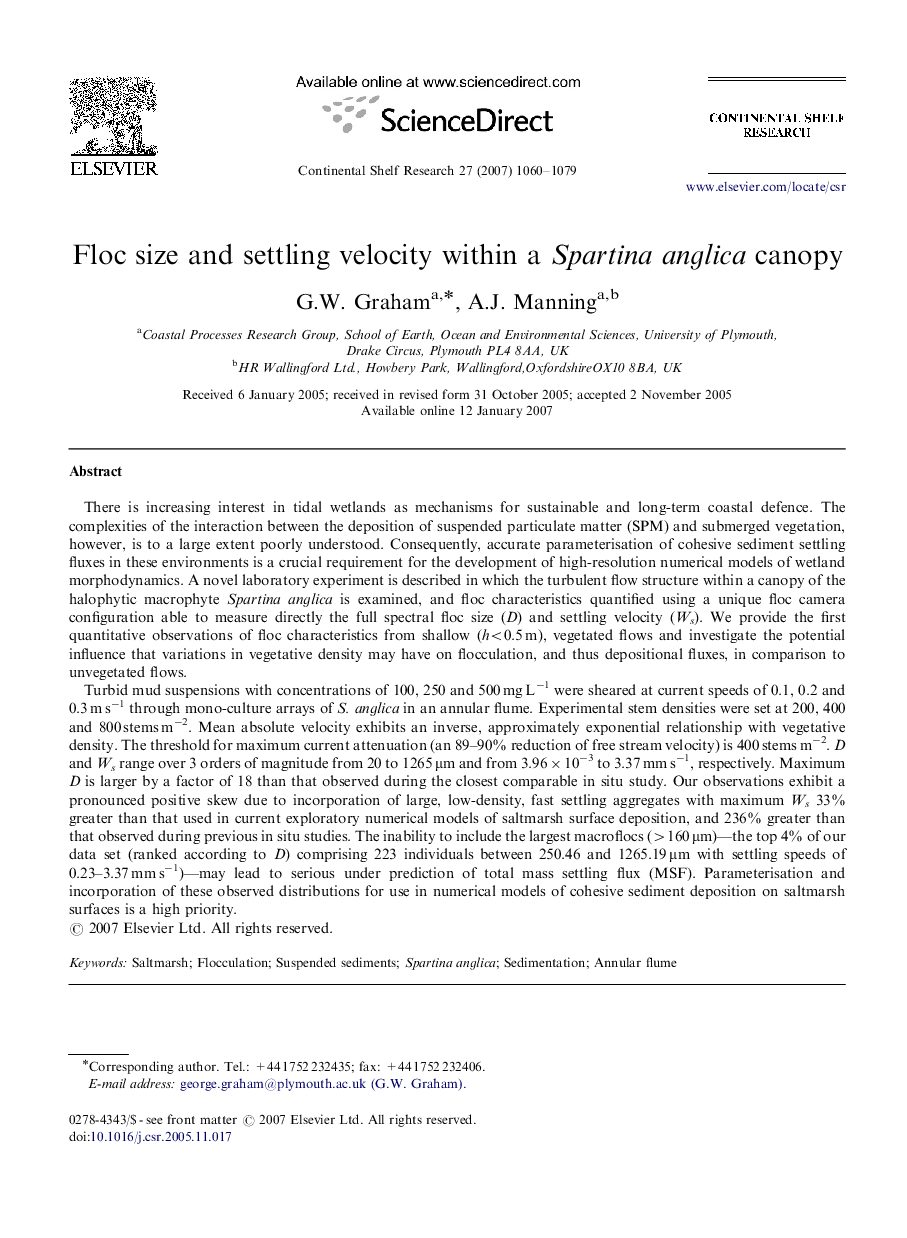 Floc size and settling velocity within a Spartina anglica canopy