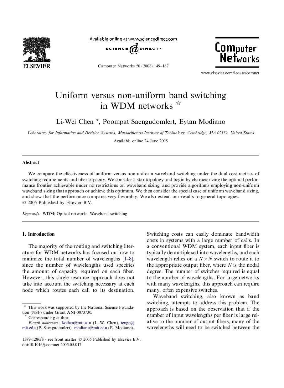 Uniform versus non-uniform band switching in WDM networks 