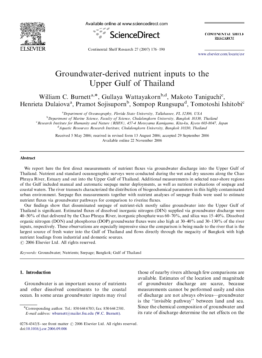 Groundwater-derived nutrient inputs to the Upper Gulf of Thailand