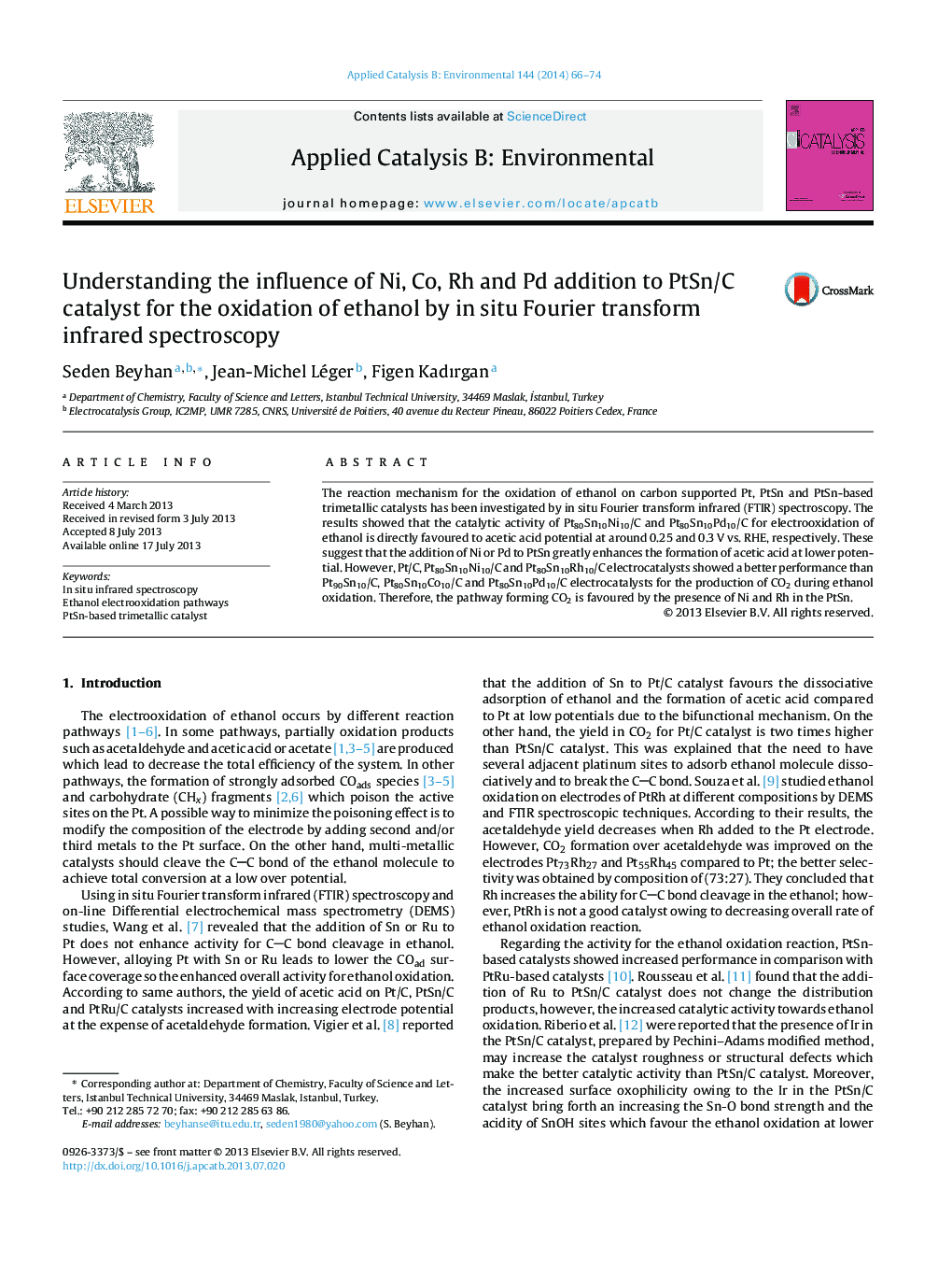 Understanding the influence of Ni, Co, Rh and Pd addition to PtSn/C catalyst for the oxidation of ethanol by in situ Fourier transform infrared spectroscopy