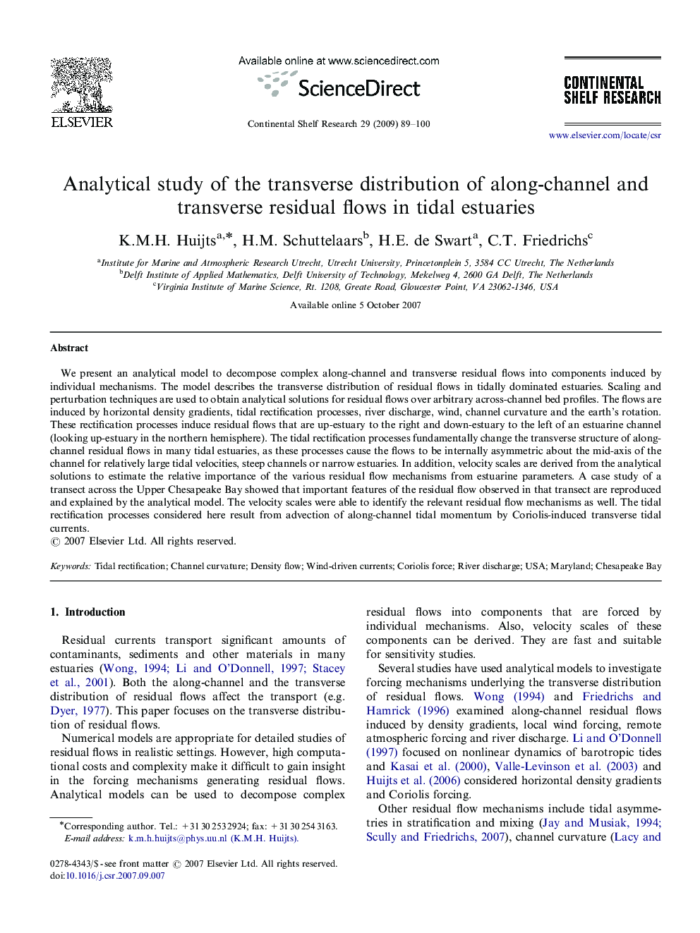 Analytical study of the transverse distribution of along-channel and transverse residual flows in tidal estuaries