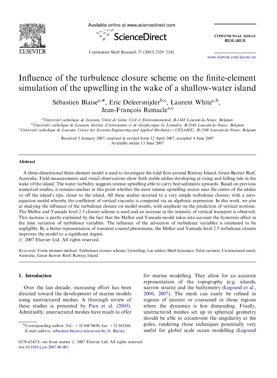 Influence of the turbulence closure scheme on the finite-element simulation of the upwelling in the wake of a shallow-water island