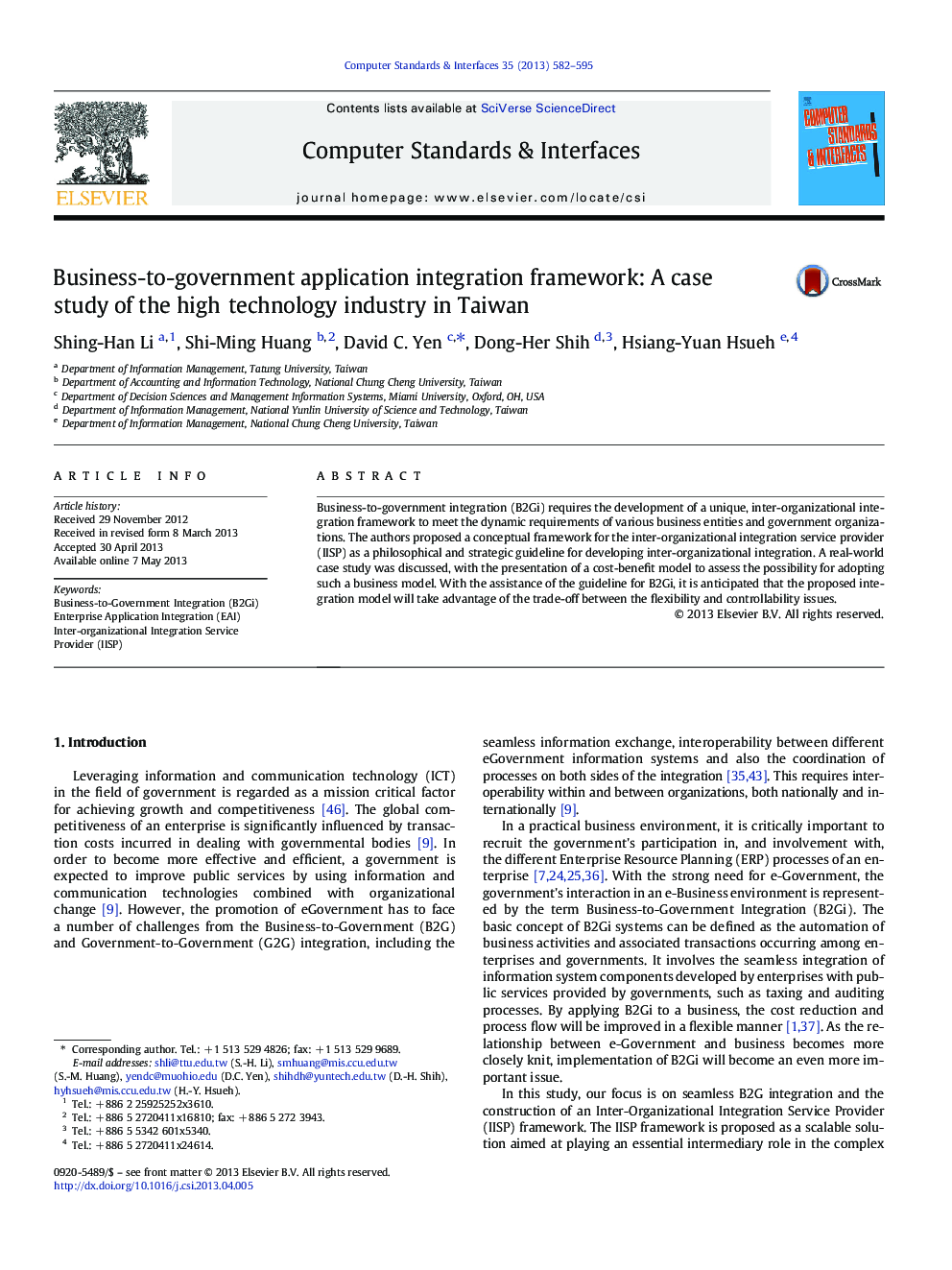 Business-to-government application integration framework: A case study of the high technology industry in Taiwan