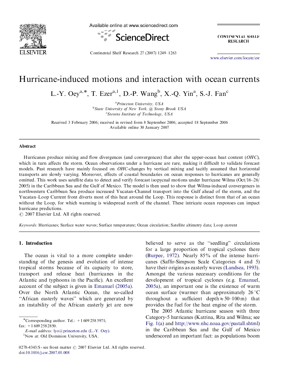 Hurricane-induced motions and interaction with ocean currents