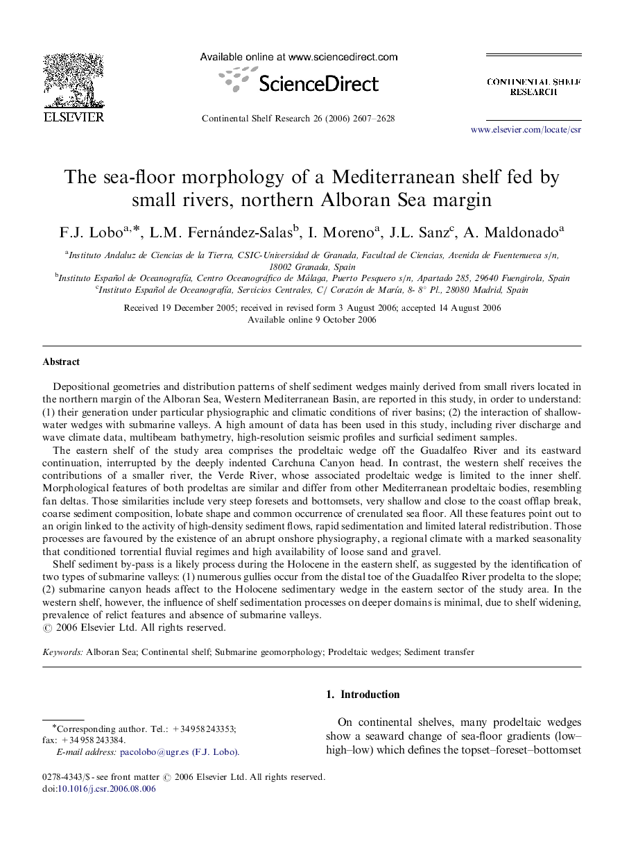 The sea-floor morphology of a Mediterranean shelf fed by small rivers, northern Alboran Sea margin