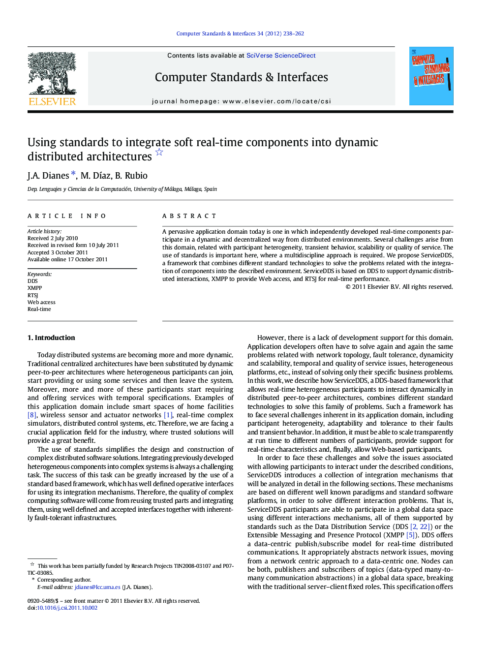 Using standards to integrate soft real-time components into dynamic distributed architectures 