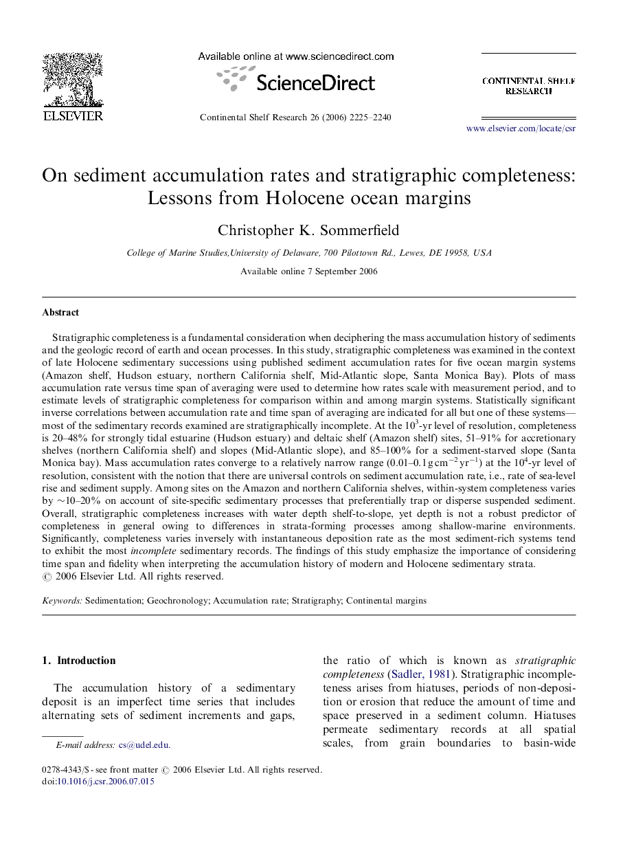 On sediment accumulation rates and stratigraphic completeness: Lessons from Holocene ocean margins