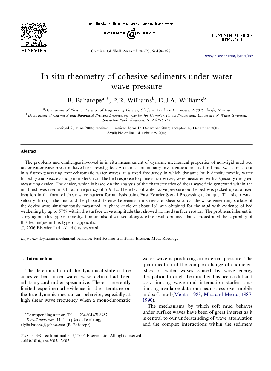 In situ rheometry of cohesive sediments under water wave pressure