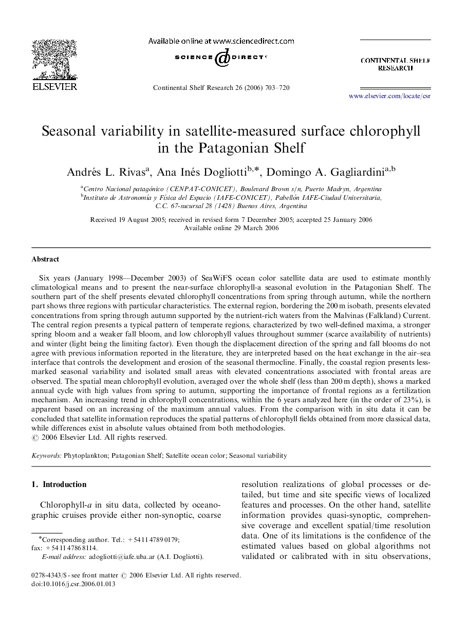 Seasonal variability in satellite-measured surface chlorophyll in the Patagonian Shelf