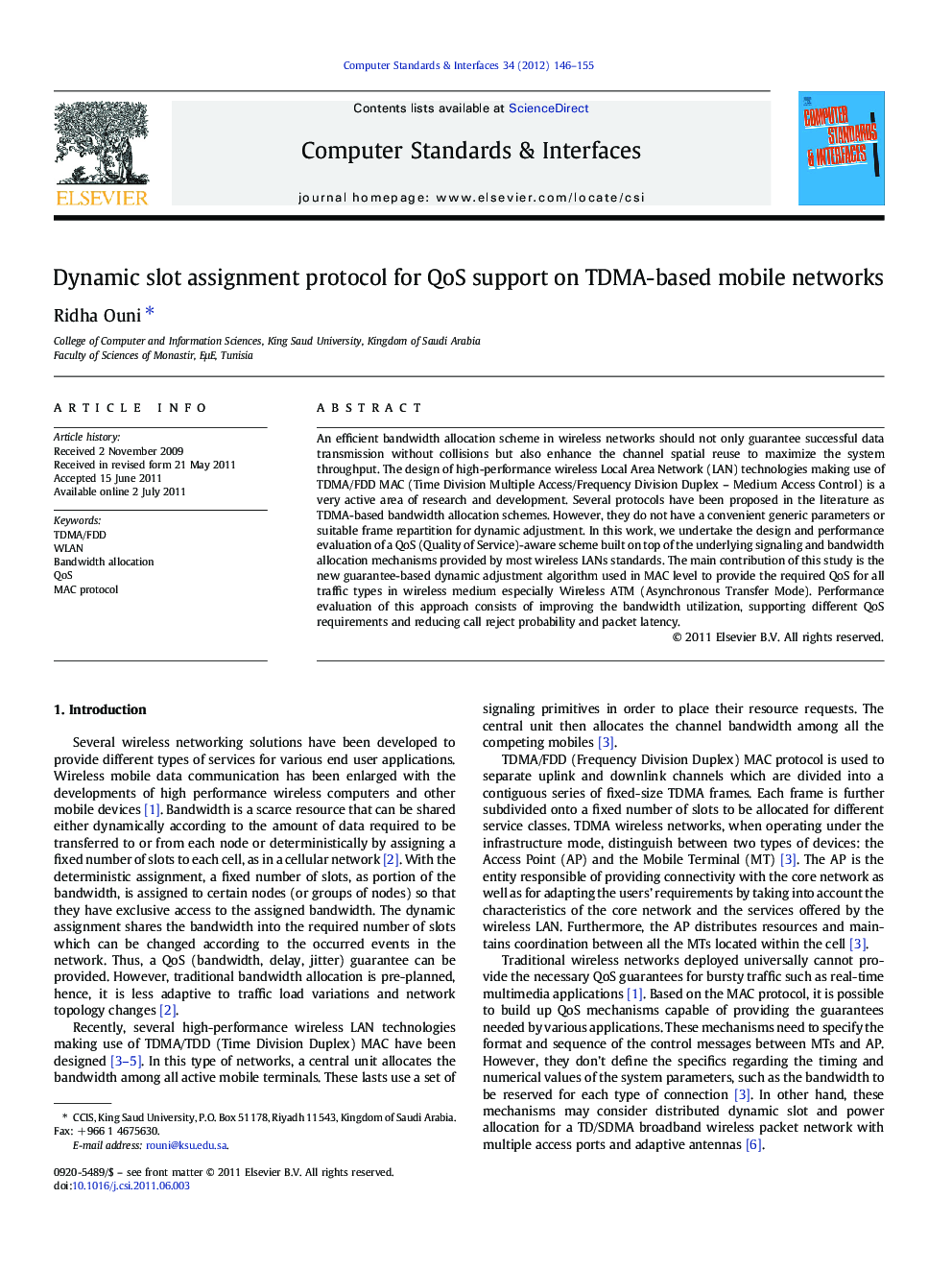Dynamic slot assignment protocol for QoS support on TDMA-based mobile networks