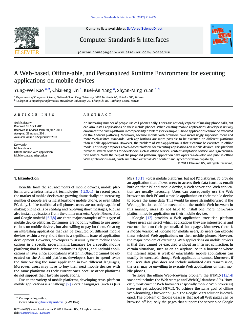 A Web-based, Offline-able, and Personalized Runtime Environment for executing applications on mobile devices