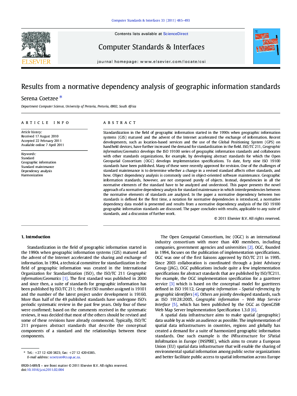 Results from a normative dependency analysis of geographic information standards