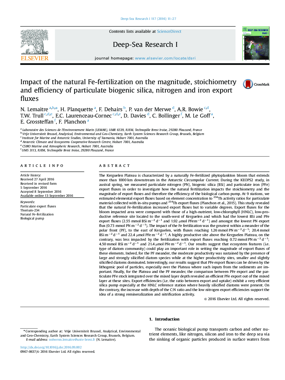 Impact of the natural Fe-fertilization on the magnitude, stoichiometry and efficiency of particulate biogenic silica, nitrogen and iron export fluxes