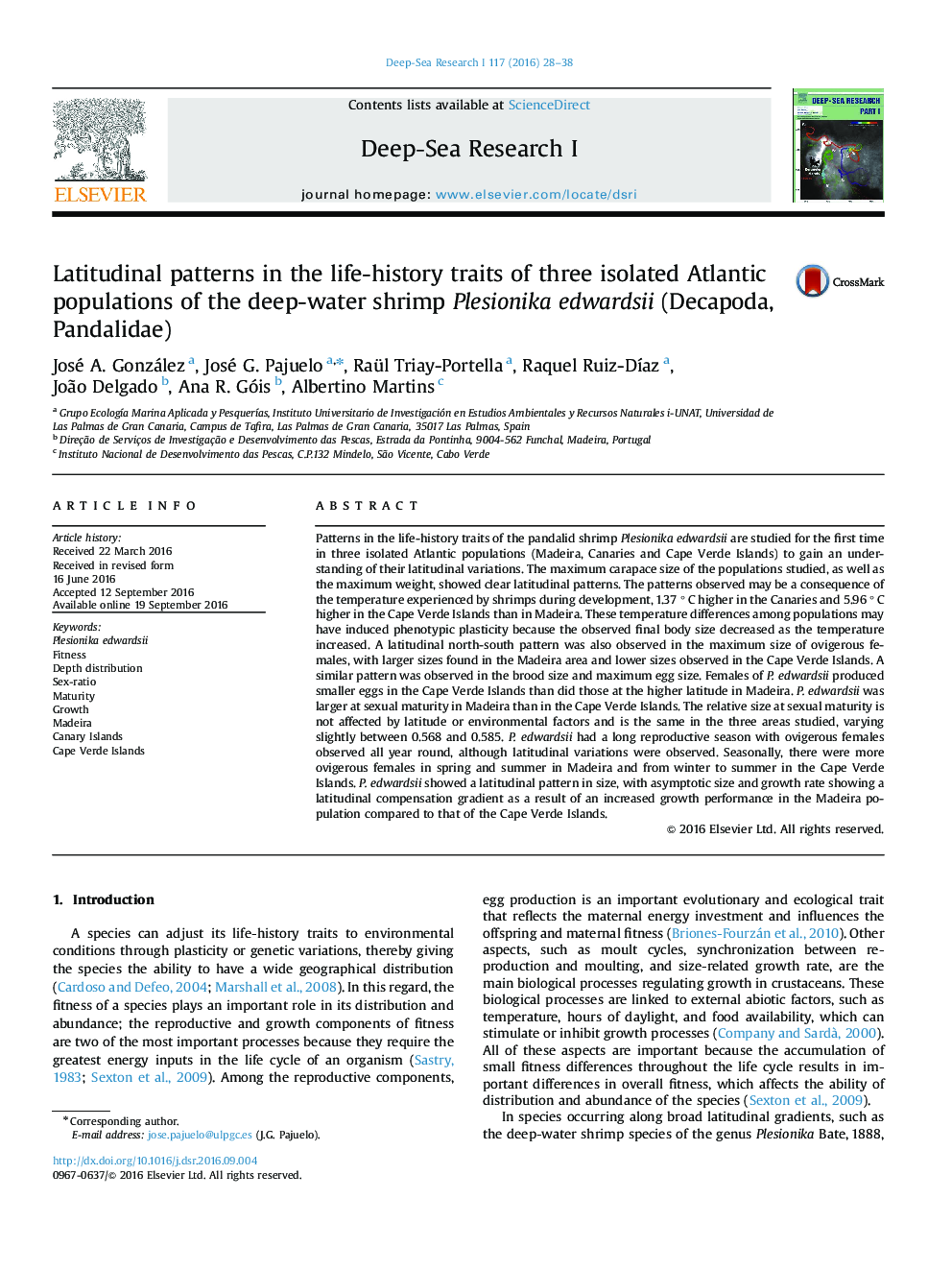 Latitudinal patterns in the life-history traits of three isolated Atlantic populations of the deep-water shrimp Plesionika edwardsii (Decapoda, Pandalidae)