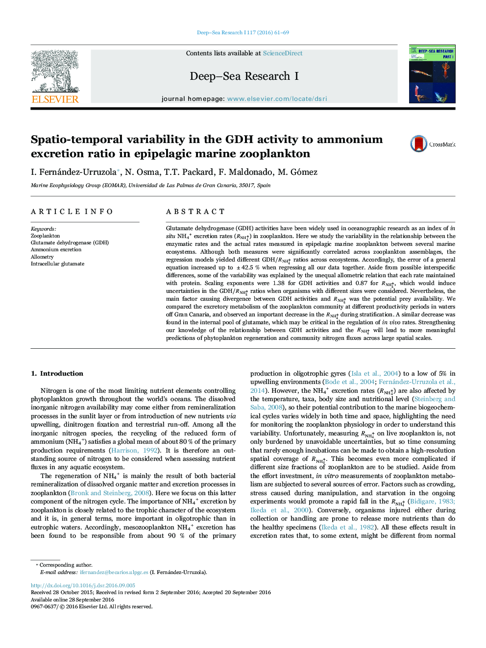 Spatio-temporal variability in the GDH activity to ammonium excretion ratio in epipelagic marine zooplankton