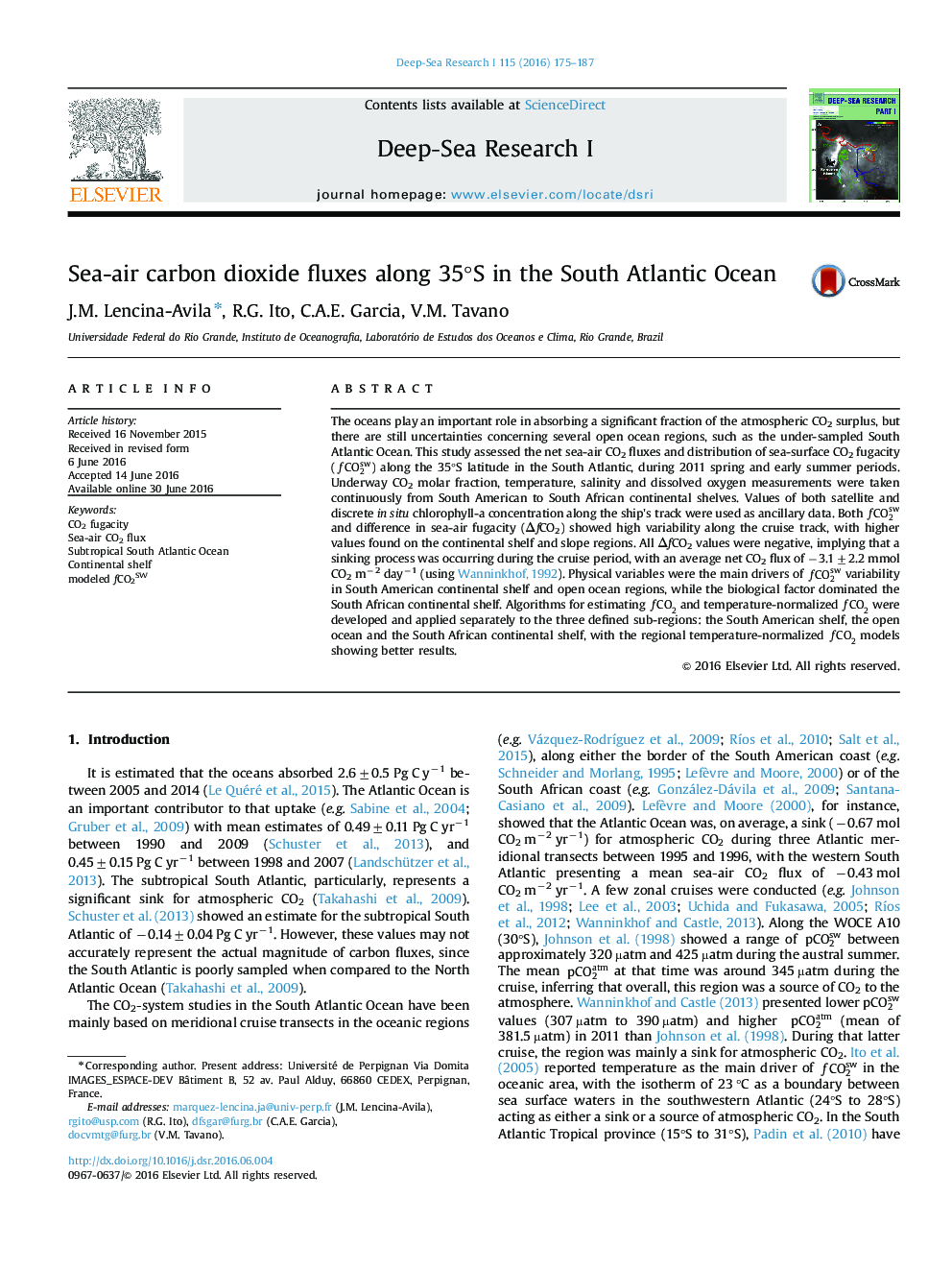 Sea-air carbon dioxide fluxes along 35°S in the South Atlantic Ocean