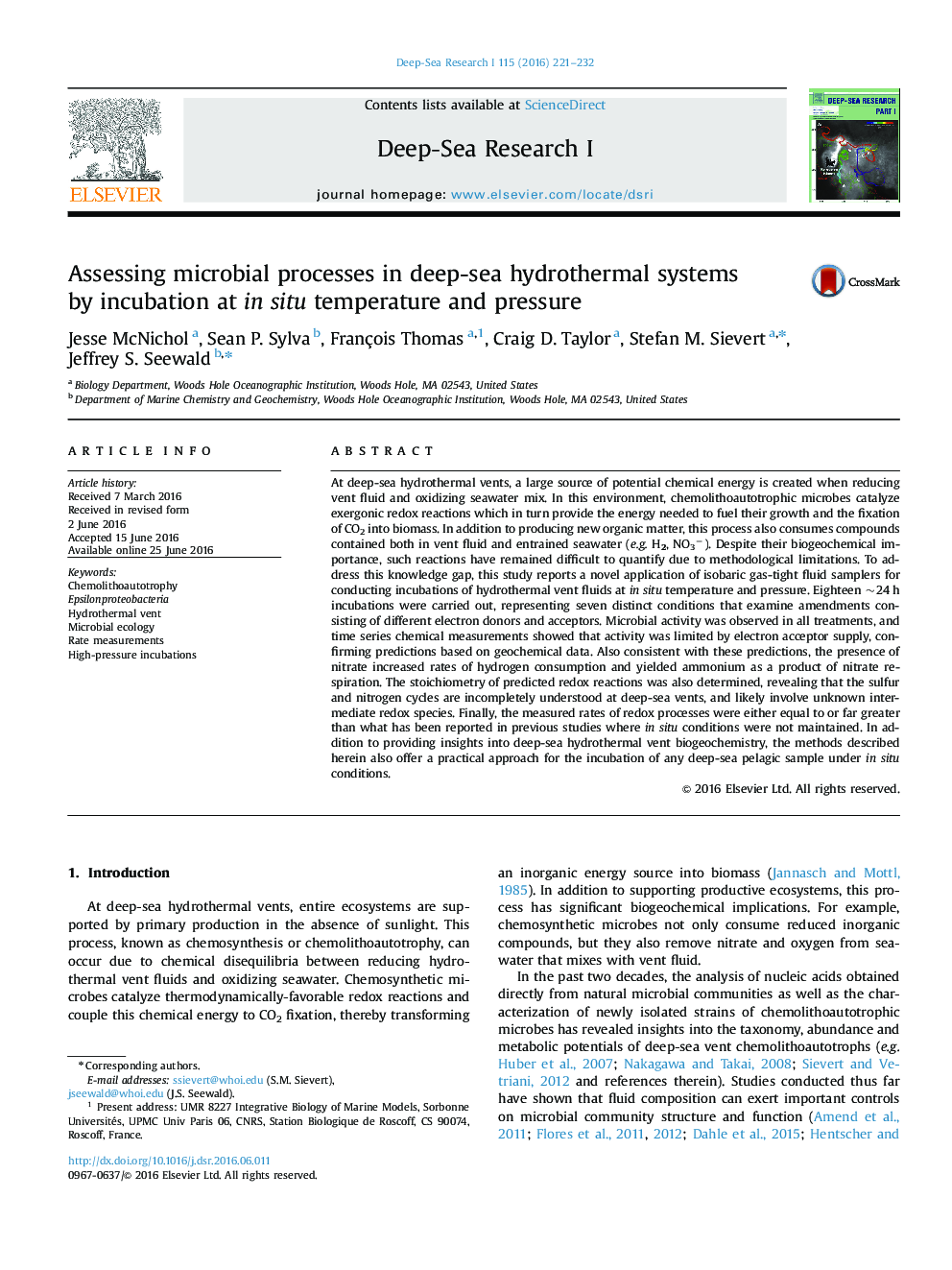 ارزیابی فرآیندهای میکروبی در سیستم های هیدروترمال دریایی عمیق توسط انکوباسیون در دمای و فشار در محیط 