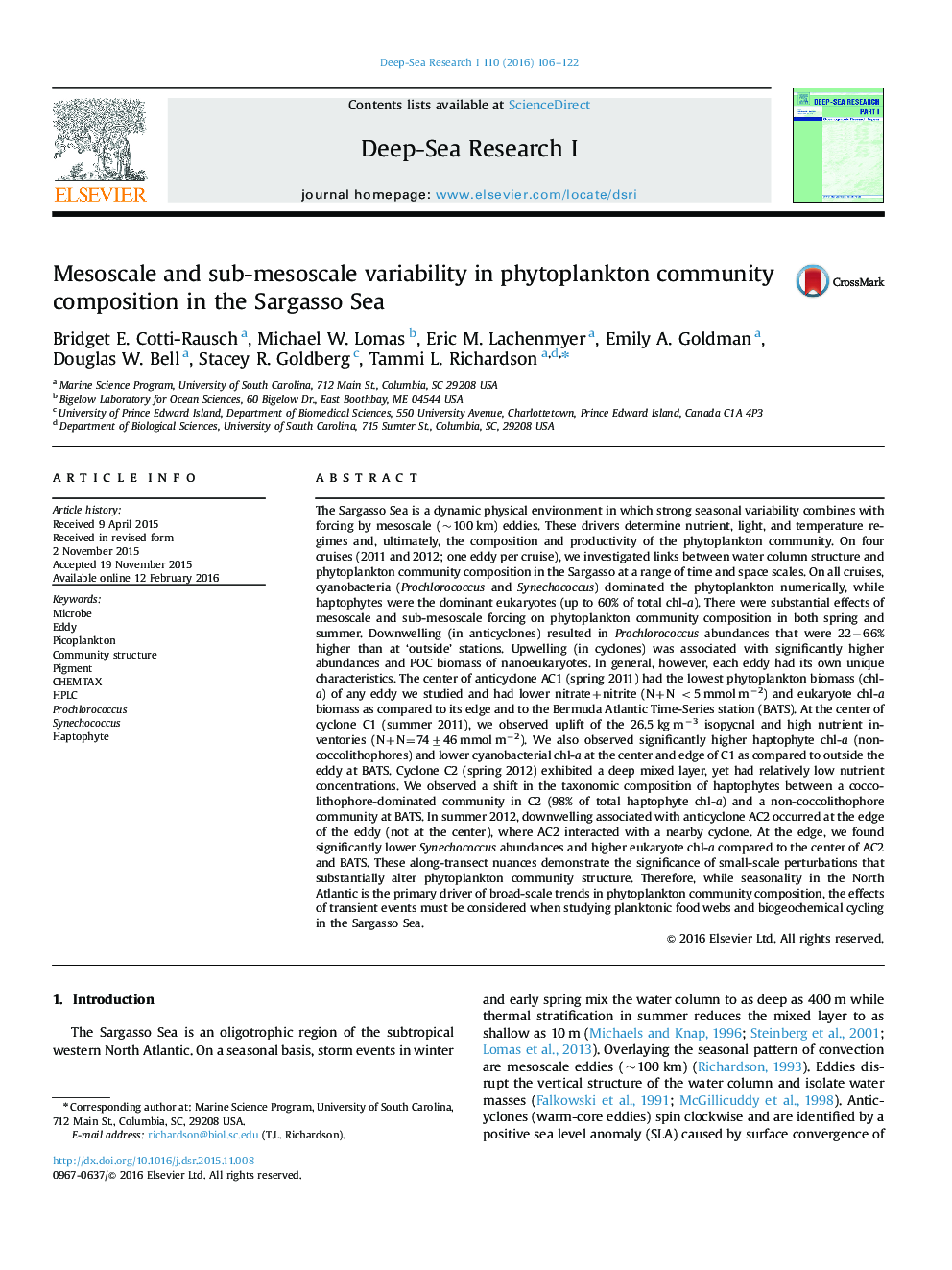 Mesoscale and sub-mesoscale variability in phytoplankton community composition in the Sargasso Sea