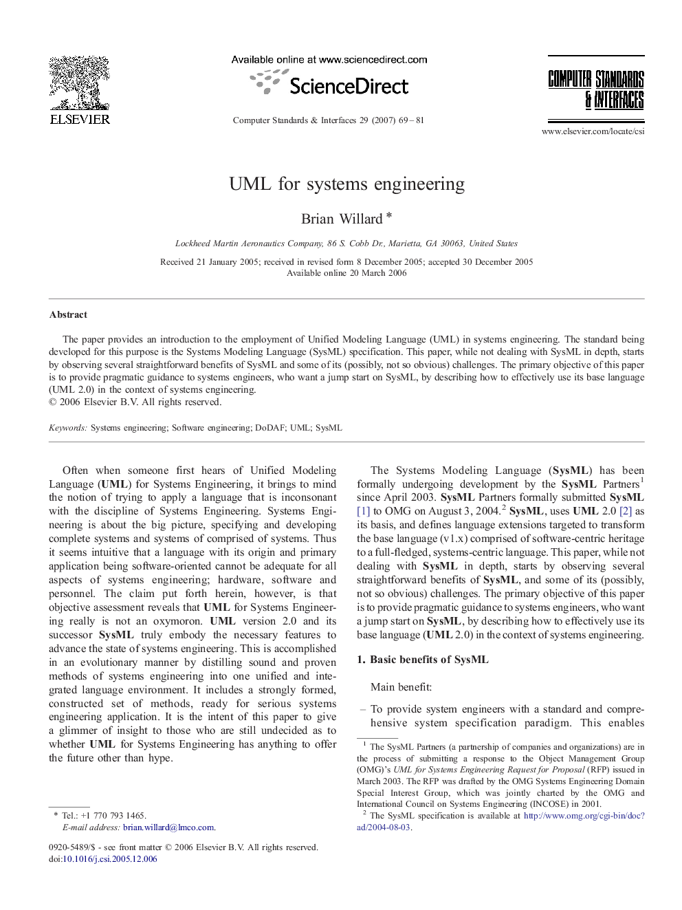 UML for systems engineering