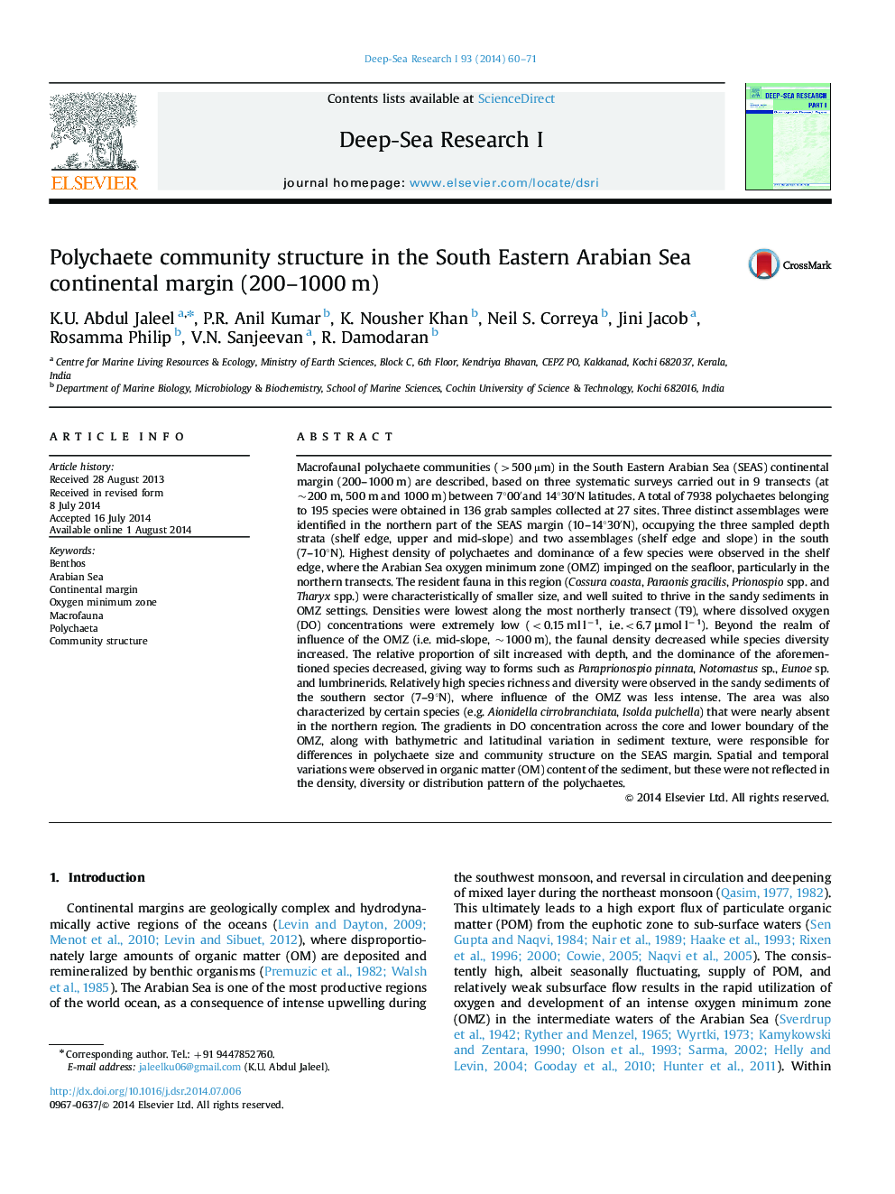 Polychaete community structure in the South Eastern Arabian Sea continental margin (200–1000 m)