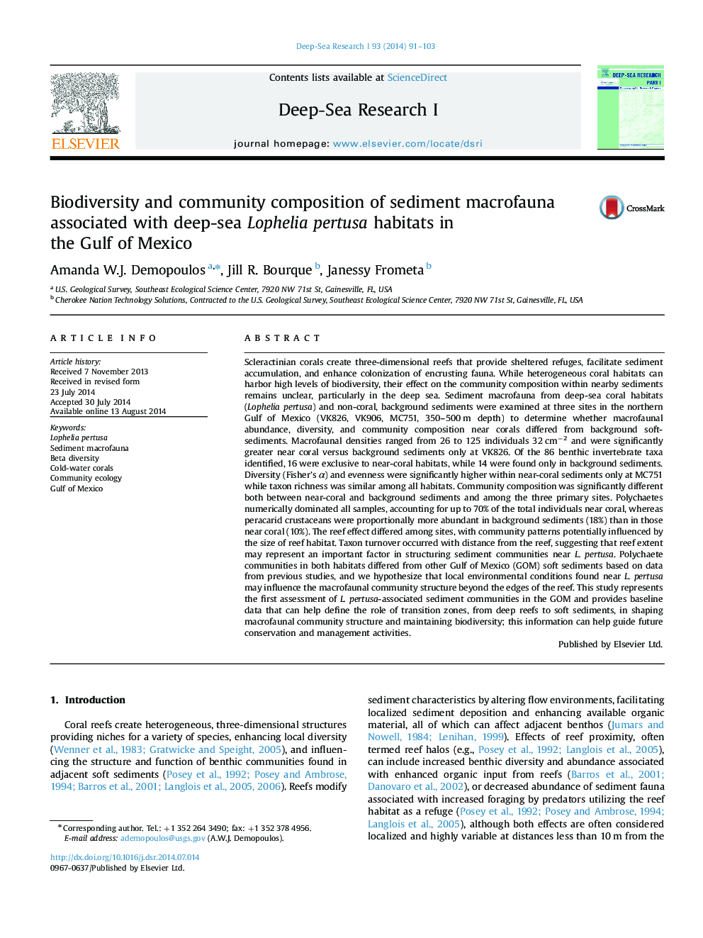 Biodiversity and community composition of sediment macrofauna associated with deep-sea Lophelia pertusa habitats in the Gulf of Mexico