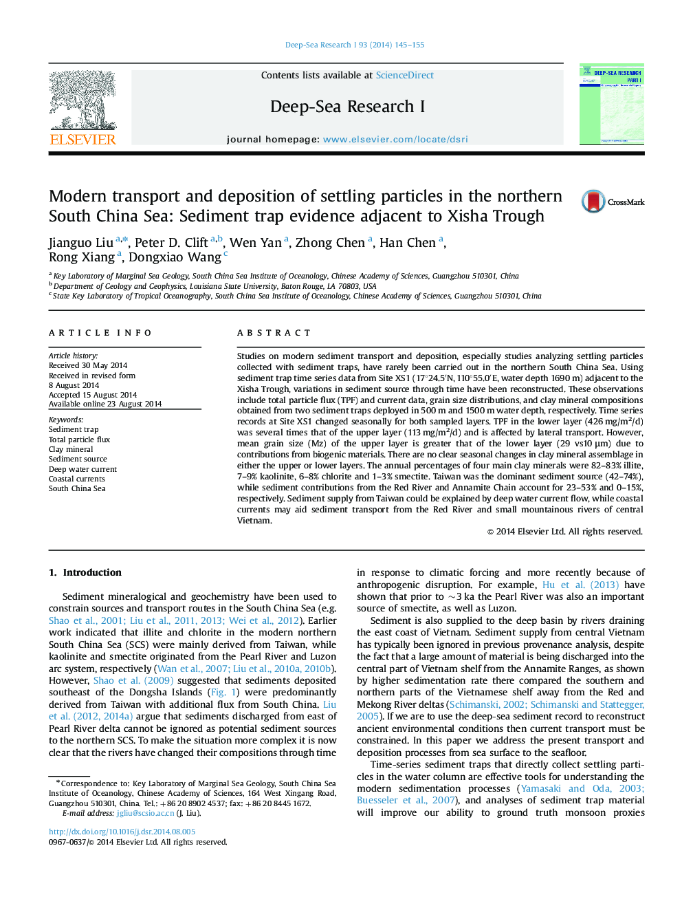 Modern transport and deposition of settling particles in the northern South China Sea: Sediment trap evidence adjacent to Xisha Trough