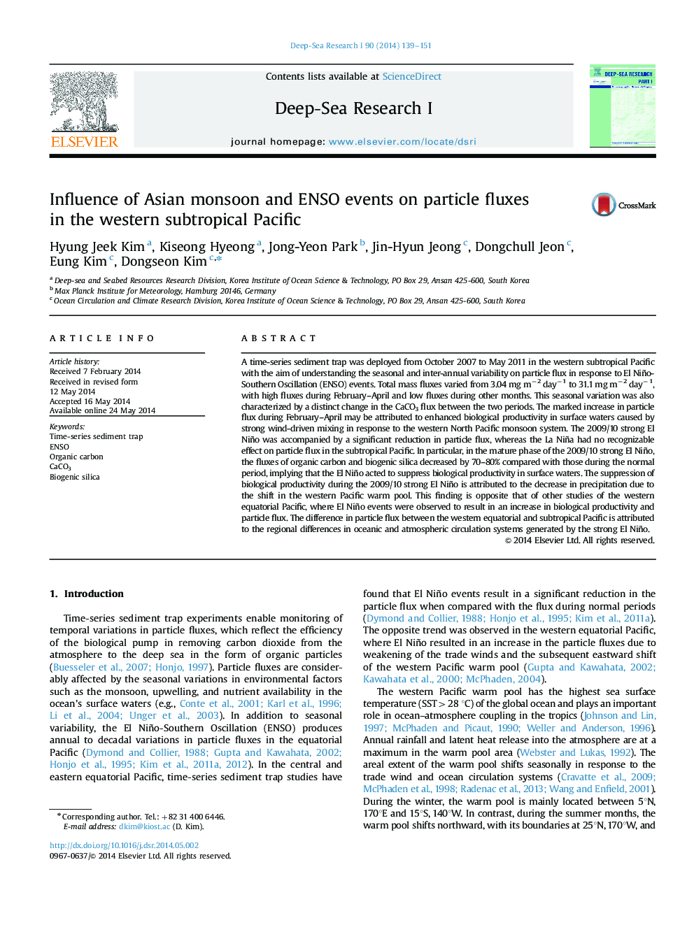 Influence of Asian monsoon and ENSO events on particle fluxes in the western subtropical Pacific