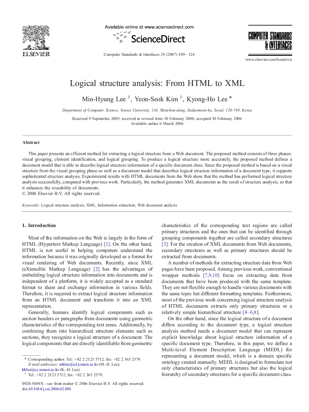 Logical structure analysis: From HTML to XML