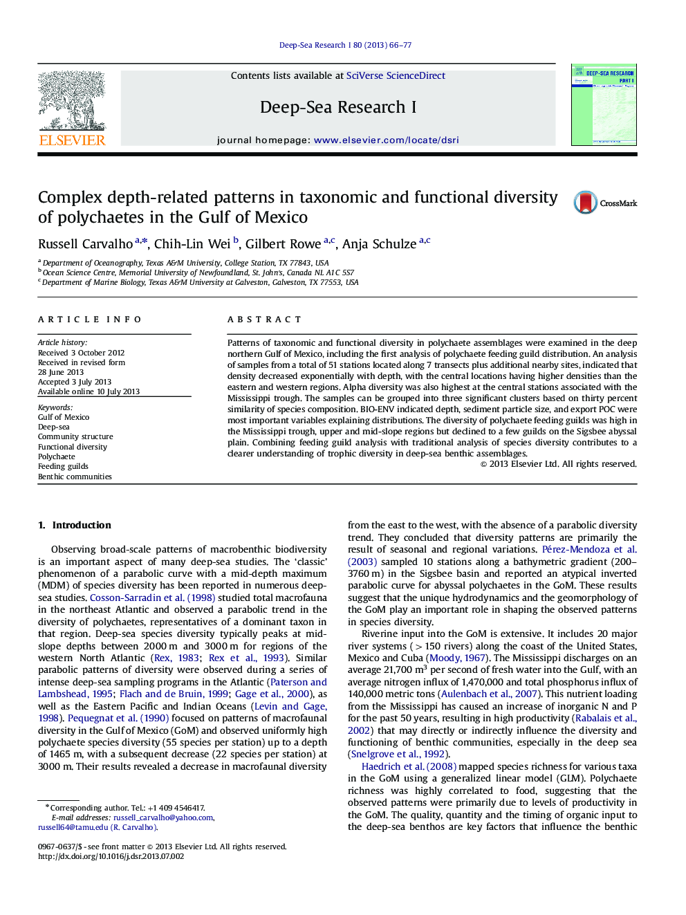 Complex depth-related patterns in taxonomic and functional diversity of polychaetes in the Gulf of Mexico