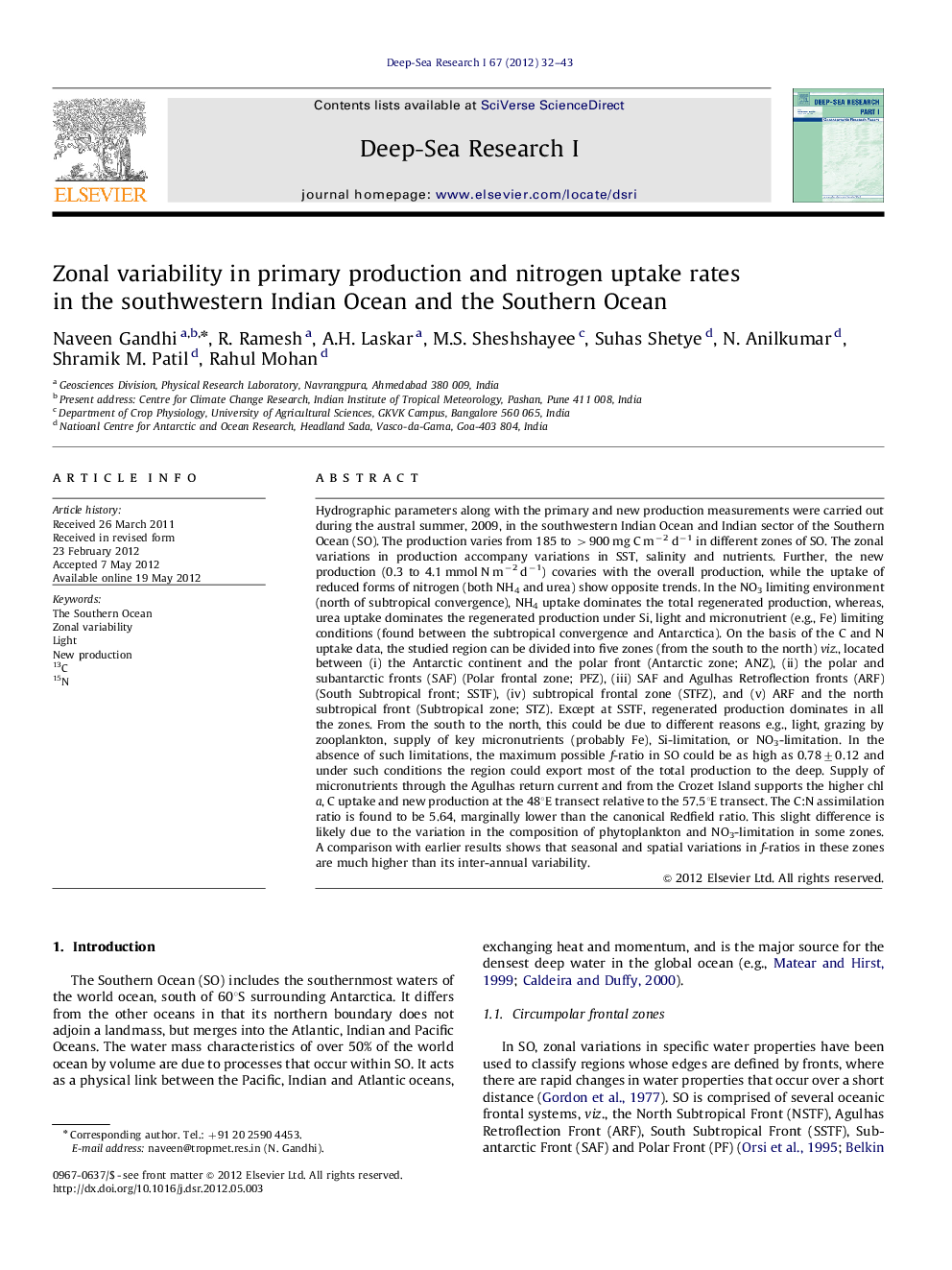 Zonal variability in primary production and nitrogen uptake rates in the southwestern Indian Ocean and the Southern Ocean