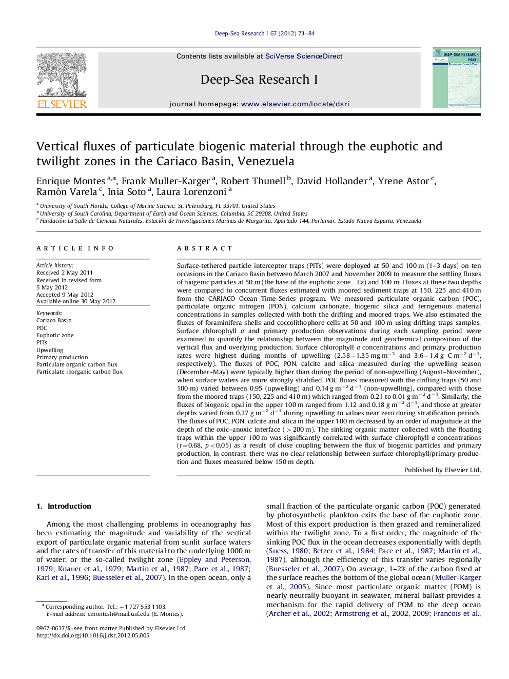 Vertical fluxes of particulate biogenic material through the euphotic and twilight zones in the Cariaco Basin, Venezuela