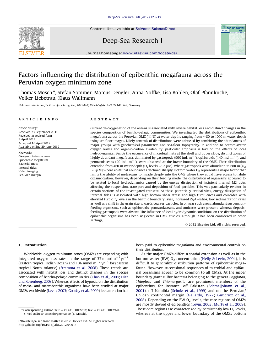 Factors influencing the distribution of epibenthic megafauna across the Peruvian oxygen minimum zone